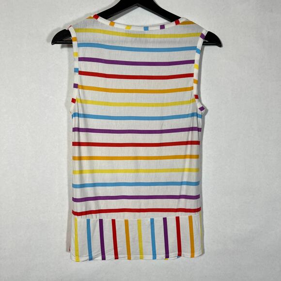 ModCloth Rainbow Striped Sleeveless Tank Top Front Knot Small White - Picture 4 of 6